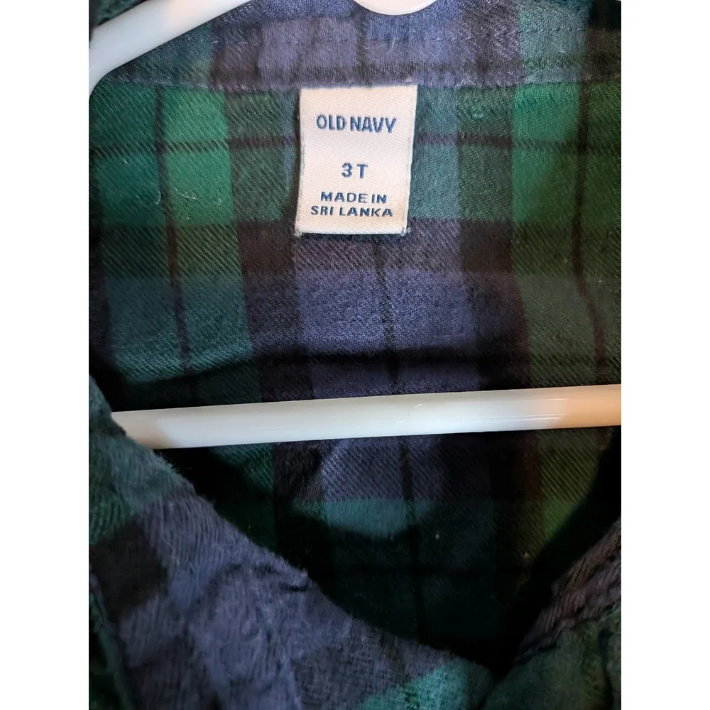 Old Navy Toddler Boys Green Navy Blue Plaid Flannel Button Down Shirt 3T